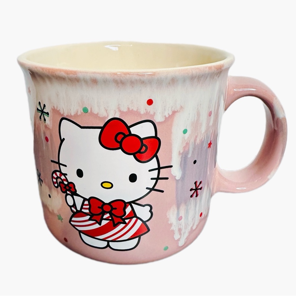 HELLO KITTY Pink White Drip Reactive Glaze Christmas Ceramic 20 oz. Mug NEW!